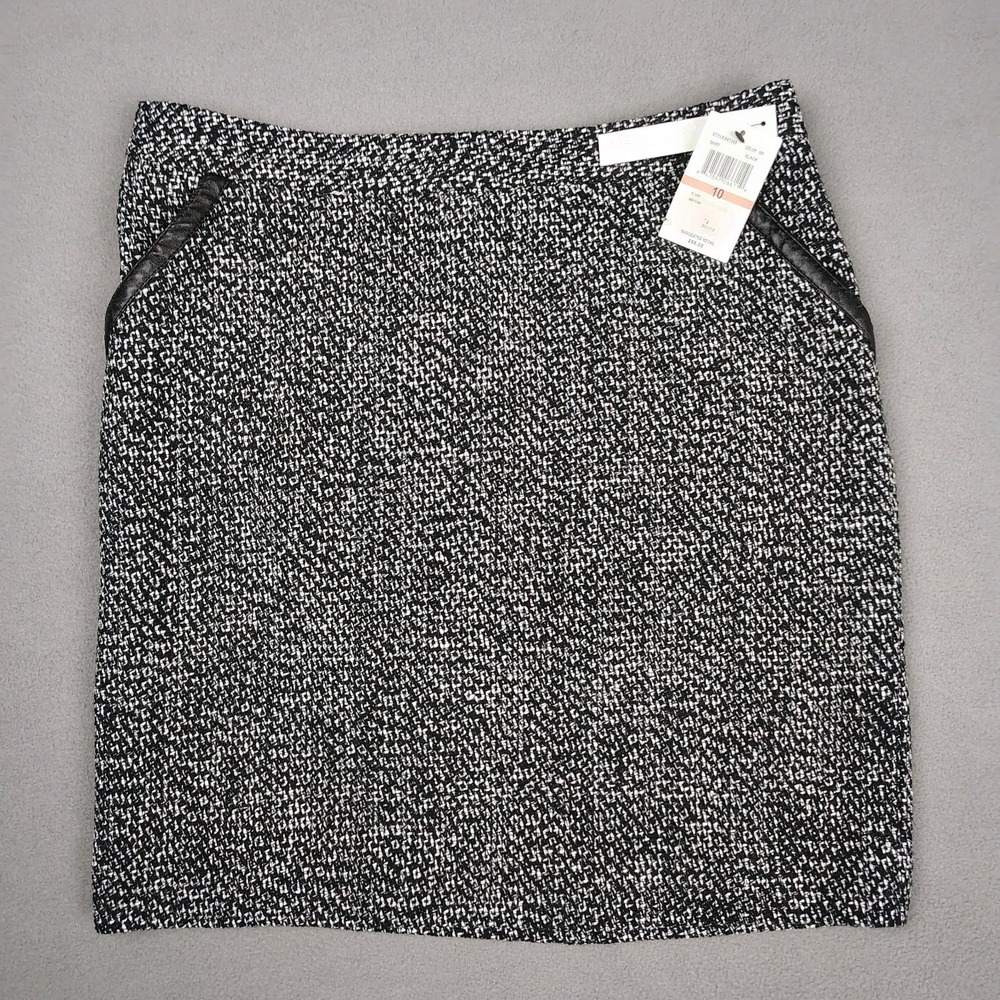 Amanda + Chelsea Skirt Women 10 Black White Pencil Lined Career Preppy New $98